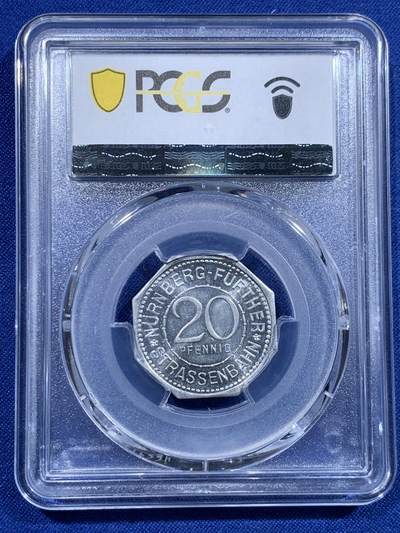 《竞宝斋》第423场 周日，周一，周二  3场连拍 （全场包邮） PCGS MS63 德国1920年紧急状态时期纽伦堡20芬尼代用币