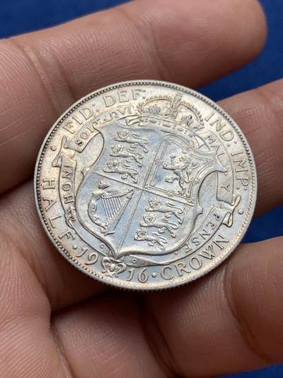 《竞宝斋》第423场 周日，周一，周二  3场连拍 （全场包邮） 英国1916年乔治五世半克朗银币 925高银