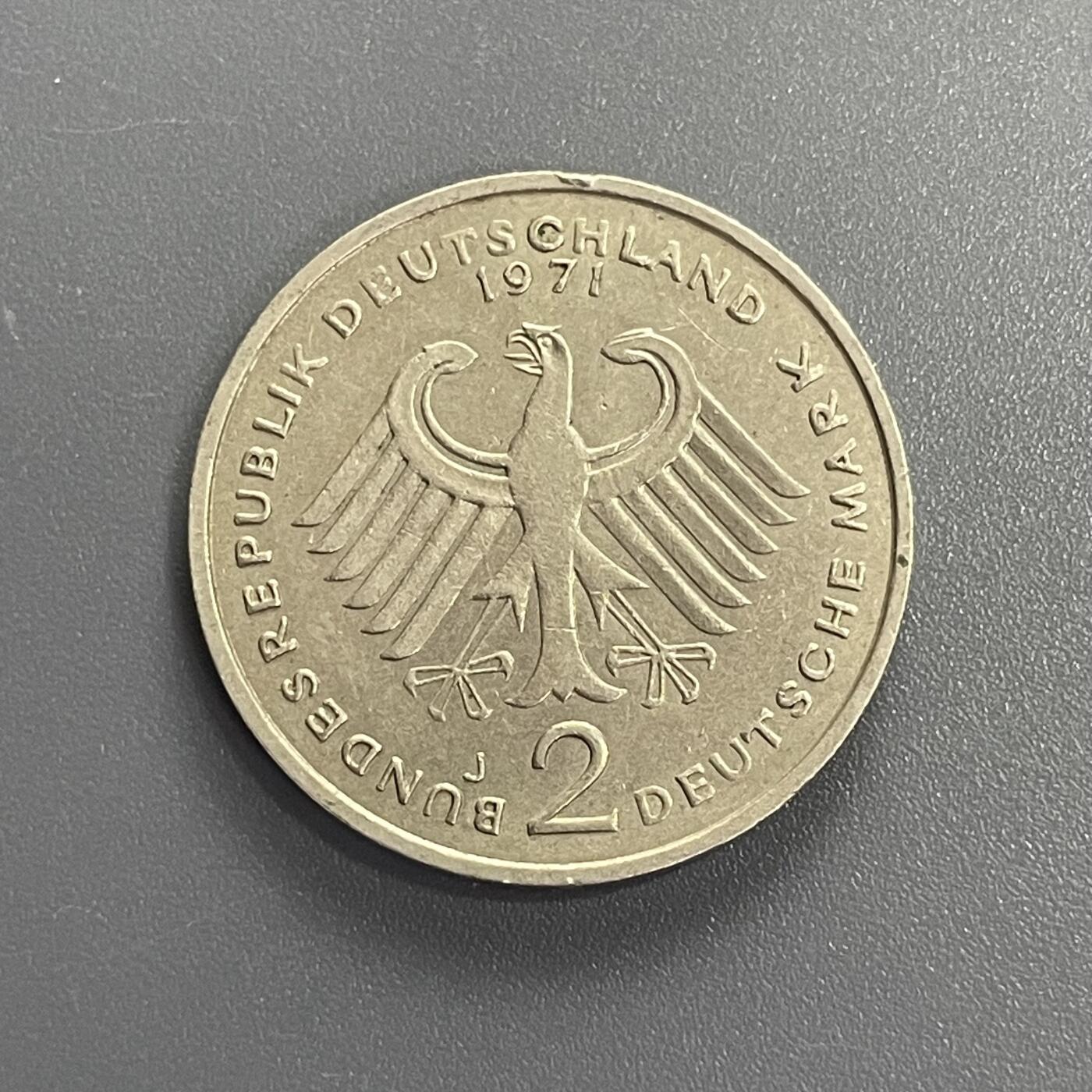 回流钱币1001-1  联邦德国（西德）1971年2马克 