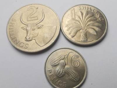 巨藏钱币第二期10月3号8点开拍古今中外硬币专场 英属冈比亚1966年6便士1-2先令镍币3枚套