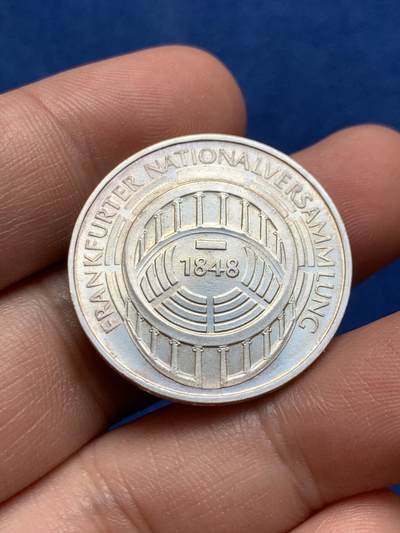 《竞宝斋》第423场 周日，周一，周二  3场连拍 （全场包邮） 联邦德国1973年5马克银币 法兰克福议会125周年 原光UNC品相