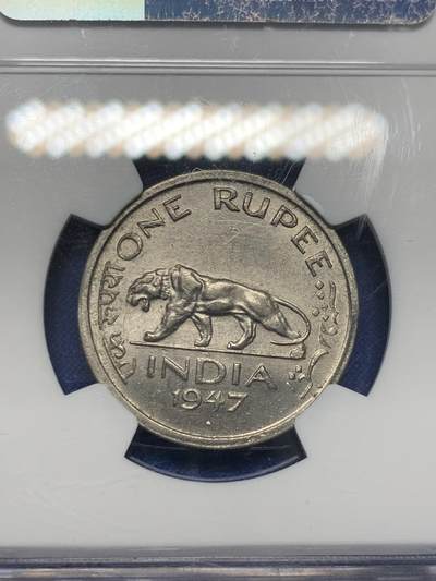 《竞宝斋》第423场 周日，周一，周二  3场连拍 （全场包邮） NGC MS62 印度1947年1卢比 最后的英属殖民地卢比