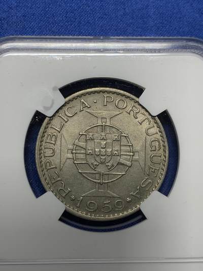 《竞宝斋》第423场 周日，周一，周二  3场连拍 （全场包邮） NGC MS62 筋币 1959葡属印度6埃斯库多 最大面值 上MS品相极为困难 喜欢葡系的不要错过了