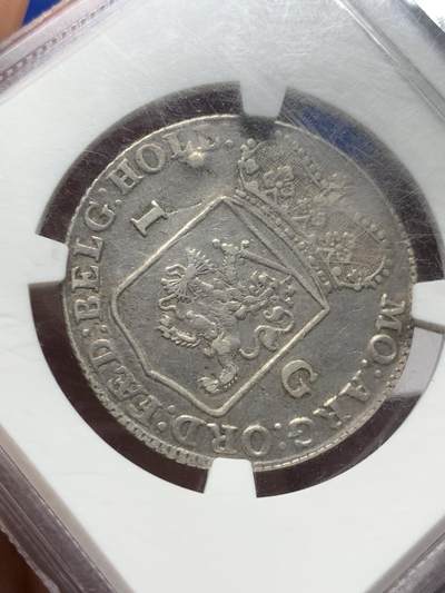 《竞宝斋》第423场 周日，周一，周二  3场连拍 （全场包邮） NGC AU 荷兰 1763年 站人 1盾 银币 细节见图