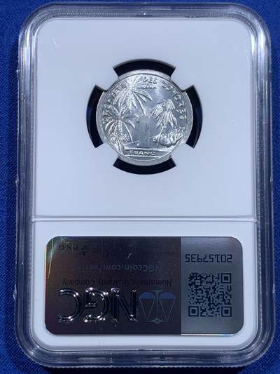 《竞宝斋》第423场 周日，周一，周二  3场连拍 （全场包邮） 两枚一组 NGC MS65/63 1964科摩罗2/1法郎 少见铝币 高分不易 图案富有法属风情 可藏 细节见图