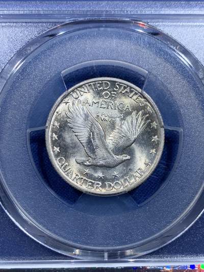 《竞宝斋》第423场 周日，周一，周二  3场连拍 （全场包邮） PCGS MS65 美国 1925年 25美分 站人 银币 经典站姿女神+飞鹰设计 高分 银光充沛 美系经典品种