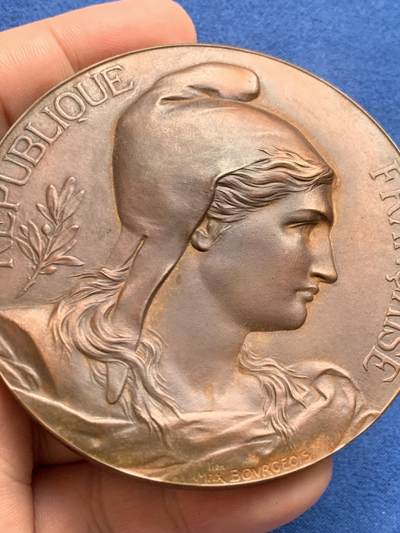 《竞宝斋》第423场 周日，周一，周二  3场连拍 （全场包邮） 名家MAX BOVRGEOIS 1887年作萨迪·卡诺当选总统纪念大铜章 带原盒 179.5克 71.7mm 丰饶角铜标