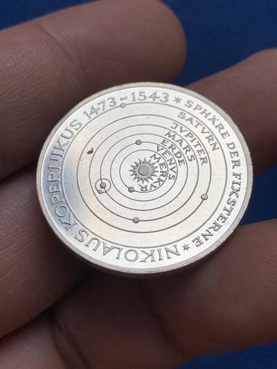 《竞宝斋》第423场 周日，周一，周二  3场连拍 （全场包邮） 联邦德国1973年5马克银币 哥白尼诞辰500周年 原光UNC品相精制币