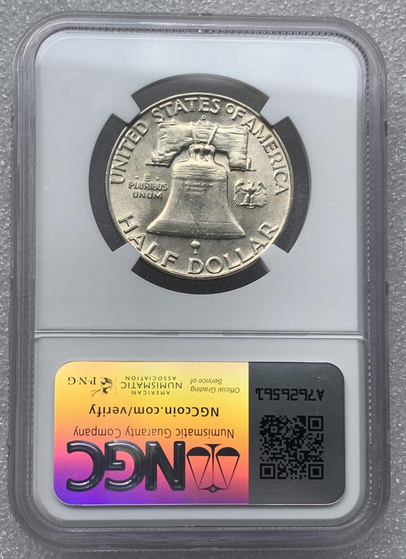 世界钱币专场拍卖 NGC MS62分1963年D版美国富兰克林半美元银币 12.5克 90%银