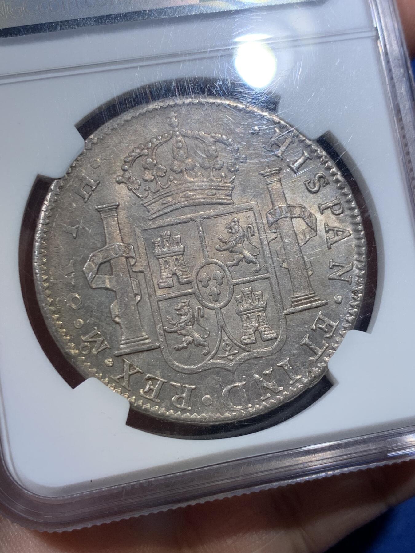 《竞宝斋》第423场 周日，周一，周二  3场连拍 （全场包邮） NGC UNCD 墨西哥1808年卡洛斯四世8里亚尔大银币 带转光 细节极佳 热门品种