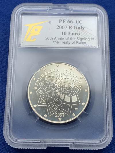 《竞宝斋》第423场 周日，周一，周二  3场连拍 （全场包邮） TQG PF66UC 意大利2007年10欧元《罗马条约》50周年精制纪念银币 22g 925银