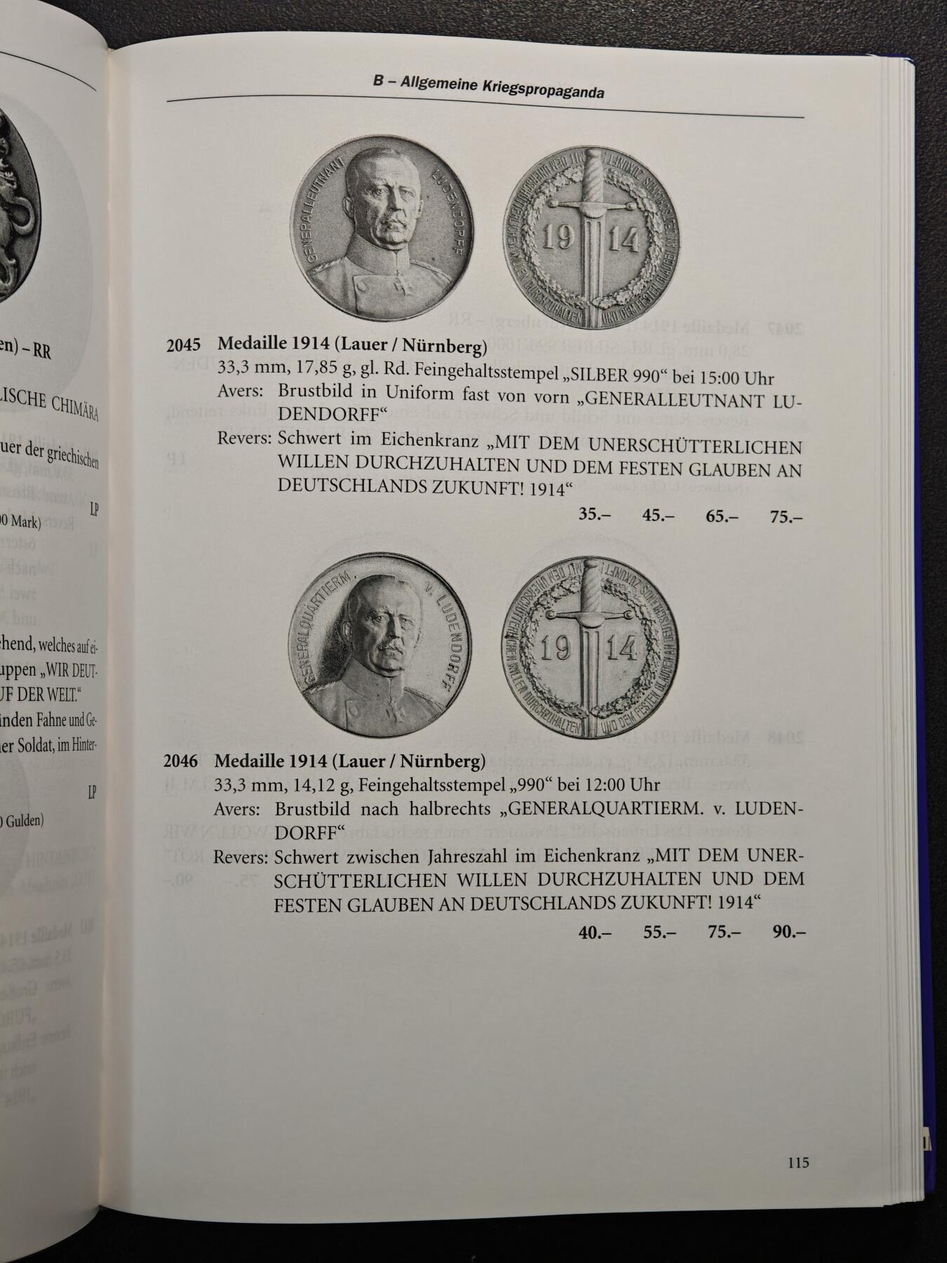 【德藏】世界币章拍卖第148期（拍品征集中~欢迎藏友联系） 97新  硬壳精装  德国一战银章目录 了解一战银章必备工具书 全书约384页