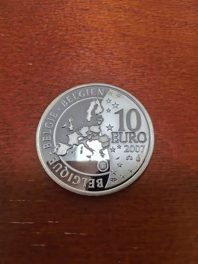 长老汇蛇年精选第五十四场拍卖 2007比利时国际极地年10欧元精制银币，18.87克925银，4万枚，地图改版首年