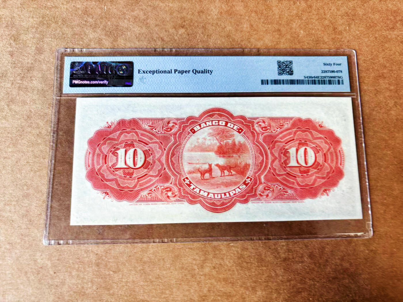 【Blue Auction】世界纸币精拍第732期——祝各位藏友国庆中秋假期快乐！ 墨西哥 1902-14年10比索 牧牛大场景 背面二犬观湖 PMG64EPQ 全新原票 ABNC出品雕刻精美