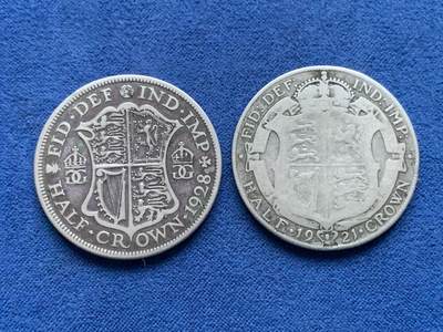 《竞宝斋》第423场 周日，周一，周二  3场连拍 （全场包邮） 两枚一组 英国乔治五世半克朗银币 1921年+1928年