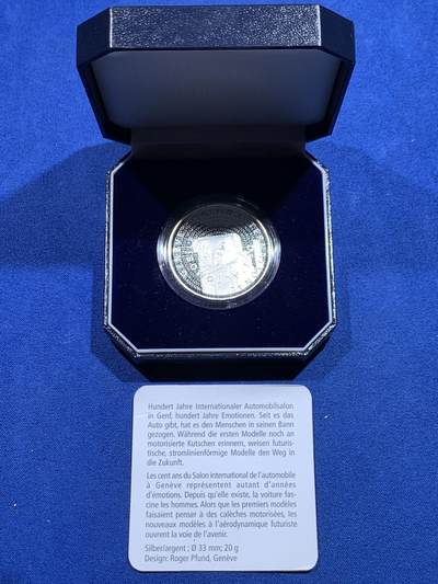 《竞宝斋》第423场 周日，周一，周二  3场连拍 （全场包邮） 瑞士2005年20法郎精制银币，市面基本见不到，发行量少，原盒带说明。