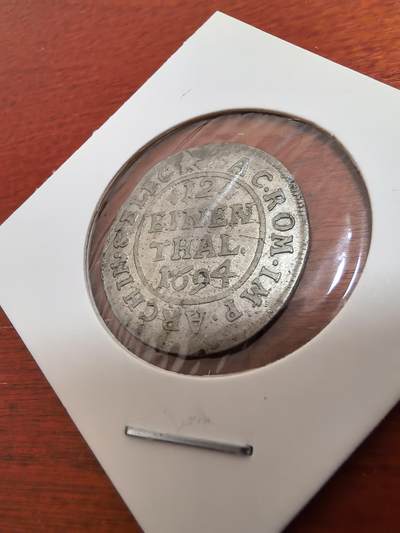 长老汇蛇年精选第五十四场拍卖 - 1694德国撒克逊-阿尔伯塔1/12泰勒银币，KM638，300多年前的老物件依旧清晰