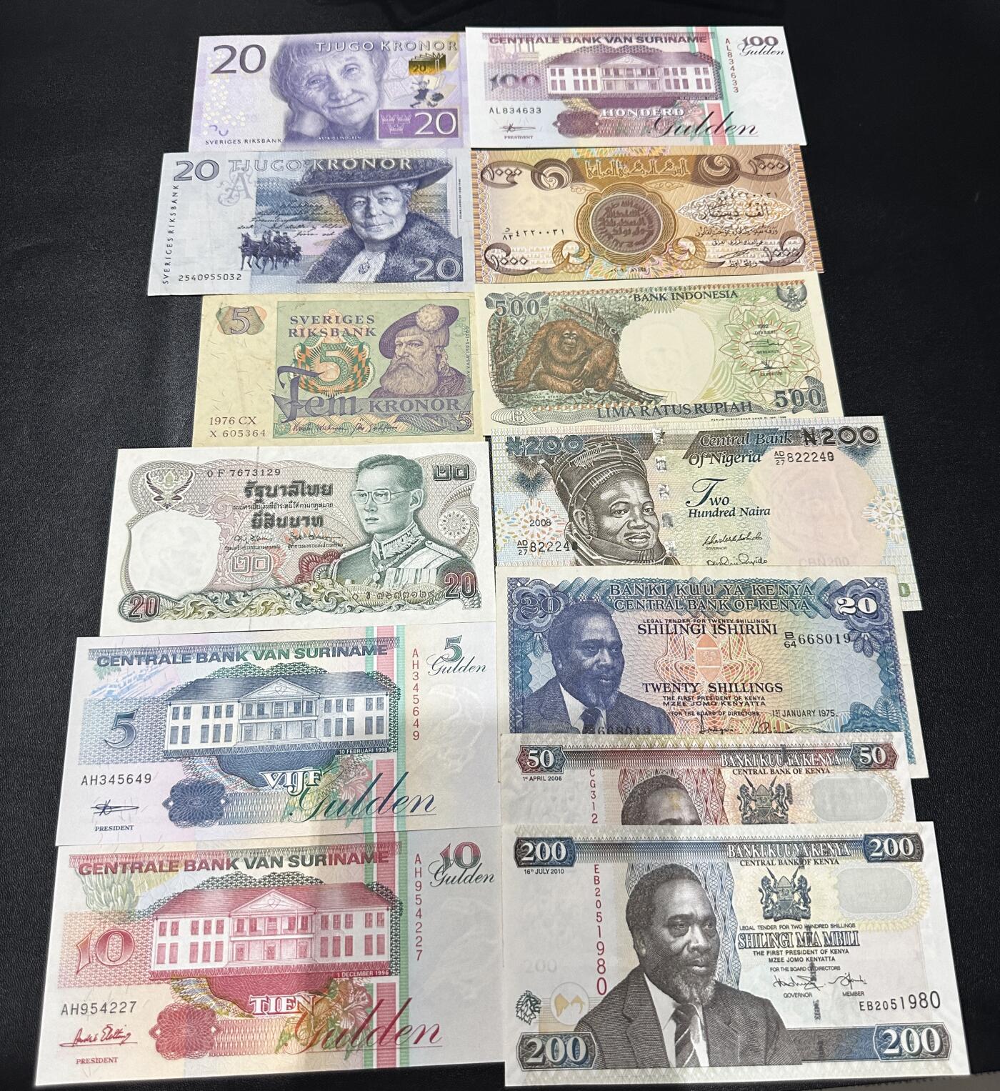 《外钞收藏家》第五百七十一期（国庆场第二场）（本平台长期征集拍品、欢迎藏友们联系合作） 瑞典、苏里南、印尼、泰国、肯尼亚等13张一起 有新有旧