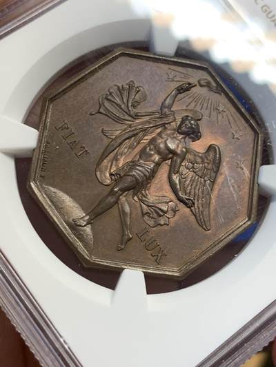 《竞宝斋》第423场 周日，周一，周二  3场连拍 （全场包邮） NGC MS62 法国1844年克莱蒙费朗工业八角铜代币