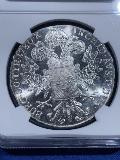 《竞宝斋》第423场 周日，周一，周二  3场连拍 （全场包邮） NGC MS65 双须版 奥地利1780大奶妈银币 原光 双须版好品稀少