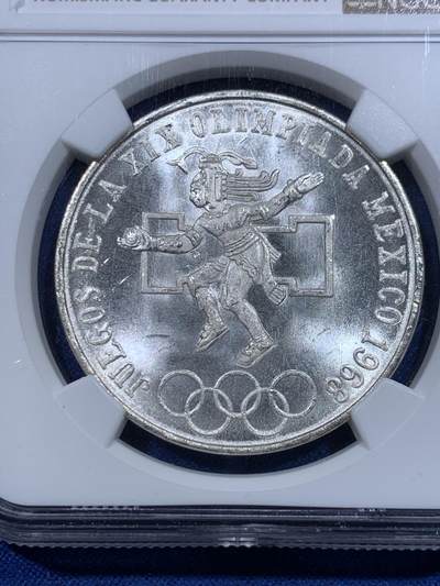 《竞宝斋》第423场 周日，周一，周二  3场连拍 （全场包邮） NGC MS67 墨西哥1968年25比索银币 经典奥运题材 币面干净 高分少见