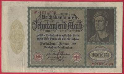 德国1922年10000马克 加字C P-70 大票幅 双尾99 实物图 八五品 - 德国1922年10000马克 加字C P-70 大票幅 双尾99 实物图 八五品
