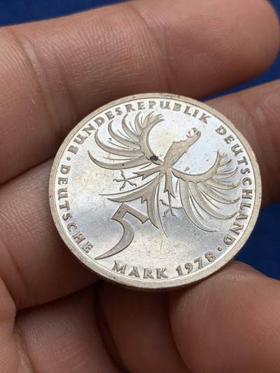 《竞宝斋》第423场 周日，周一，周二  3场连拍 （全场包邮） 德国1978年5马克精制纪念银币