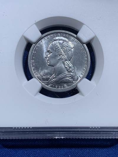 《竞宝斋》第423场 周日，周一，周二  3场连拍 （全场包邮） NGC MS65 马达加斯加1958年1法郎 铝币好品不容易 法属经典品种