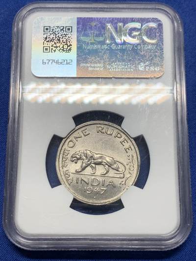 《竞宝斋》第423场 周日，周一，周二  3场连拍 （全场包邮） NGC MS62 印度1947年1卢比 最后的英属殖民地卢比