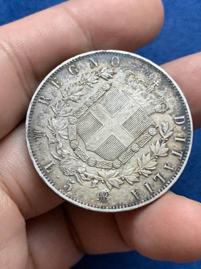 《竞宝斋》第423场 周日，周一，周二  3场连拍 （全场包邮） 意大利1874年国王维托里奥埃马努埃莱二世5里拉银币