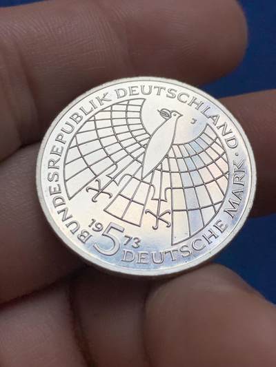 《竞宝斋》第423场 周日，周一，周二  3场连拍 （全场包邮） 联邦德国1973年5马克银币 哥白尼诞辰500周年 原光UNC品相精制币