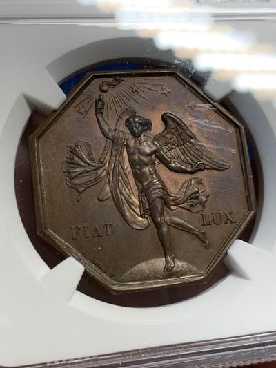 《竞宝斋》第423场 周日，周一，周二  3场连拍 （全场包邮） NGC MS62 法国1844年克莱蒙费朗工业八角铜代币