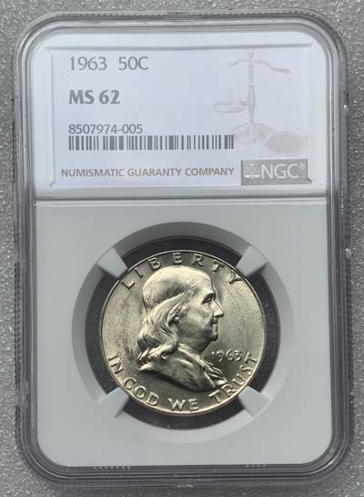 世界钱币专场拍卖 - NGC MS62分1963年D版美国富兰克林半美元银币 12.5克 90%银