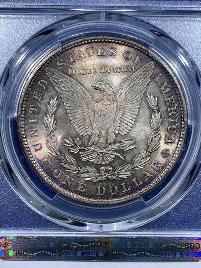 《竞宝斋》第423场 周日，周一，周二  3场连拍 （全场包邮） PCGS MS63 美国1882年摩根女神一美元银币 金属质感五彩包浆