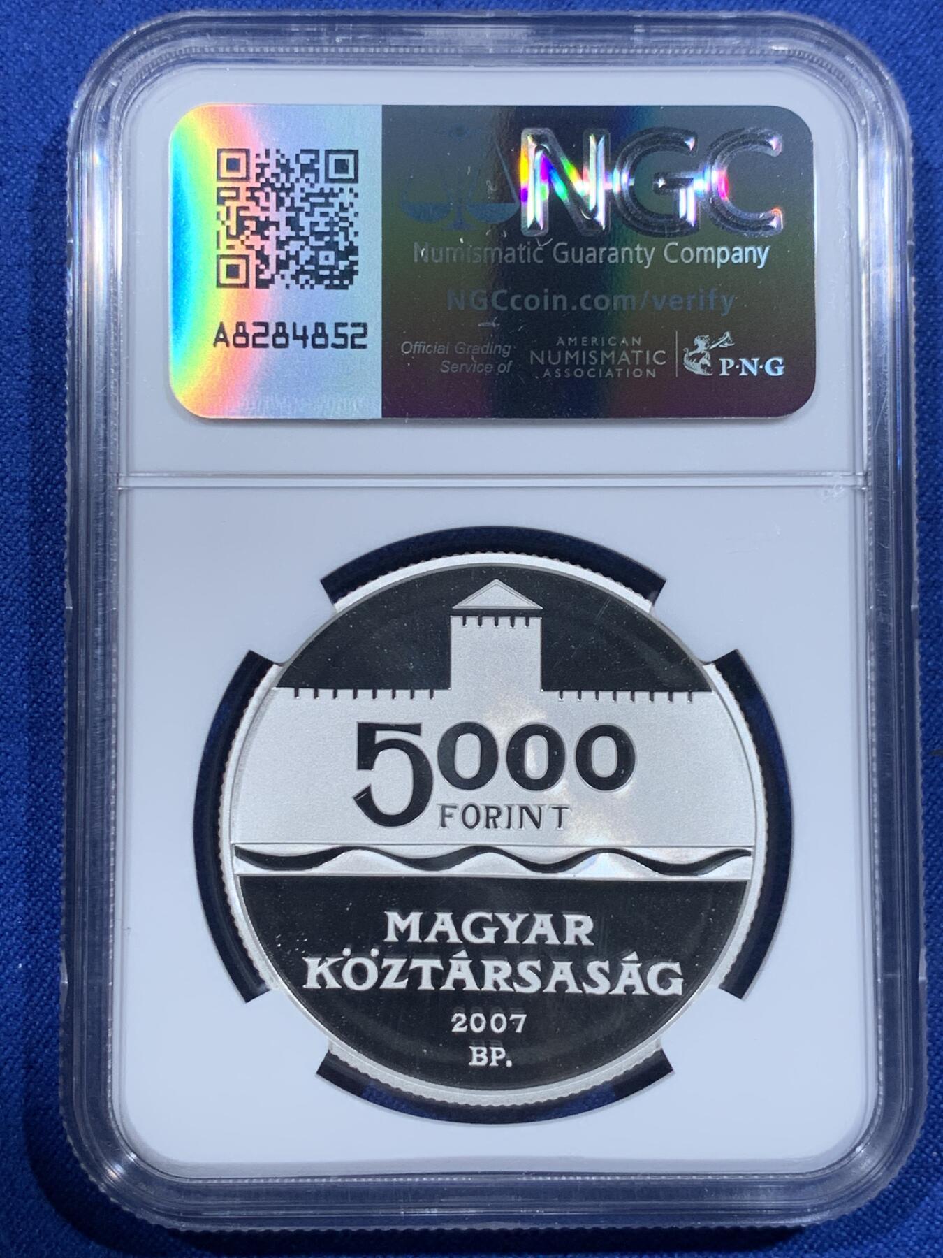 《竞宝斋》第423场 周日，周一，周二  3场连拍 （全场包邮） NGC PF69UC 匈牙利2007年久洛城堡5000福林精制纪念银币（获奖稀缺币种~克重1盎司，925银，38.61MM，精制币种限量仅4千枚，荣膺克劳斯2009年世界硬币大赛之人民选择奖）