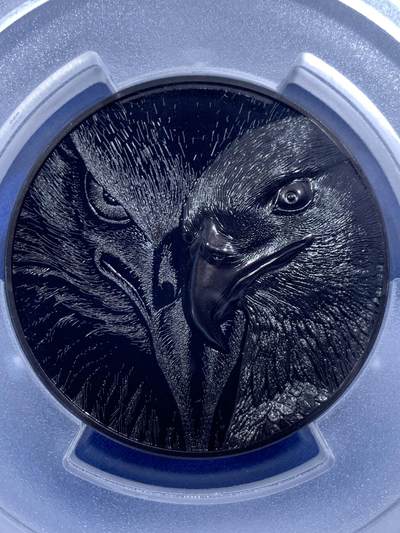 《竞宝斋》第423场 周日，周一，周二  3场连拍 （全场包邮） 首日封 PCGS PR70 蒙古2020年野生动物系列-草原雄鹰（钌化）5000图格里克精制纪念银币（CIT超高浮雕，5盎司重，999纯银，155.5克，45MM，限量3000枚）加大加厚盒