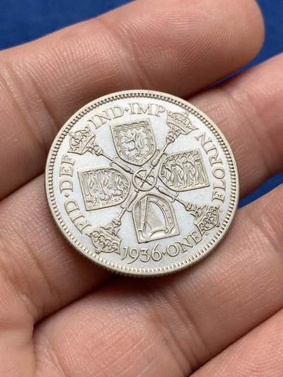 《竞宝斋》第423场 周日，周一，周二  3场连拍 （全场包邮） 英国1936年乔治五世1弗洛林银币 细节好