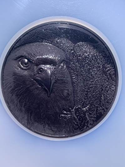 《竞宝斋》第423场 周日，周一，周二  3场连拍 （全场包邮） NGC PF70 蒙古2023年野生动物系列-草原隼（钌化）5000图格里克精制纪念银币（CIT超高浮雕，5盎司重，999纯银，155.5克，45MM，限量3000枚）加大加厚盒 细节见图