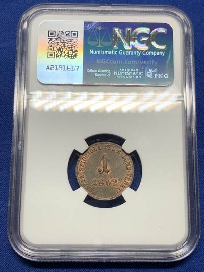 《竞宝斋》第423场 周日，周一，周二  3场连拍 （全场包邮） 唯一冠军分 NGC MS63RB 意大利 伦巴第-威尼斯王国 1862年 1索尔多铜币 值得入手的早期辅币