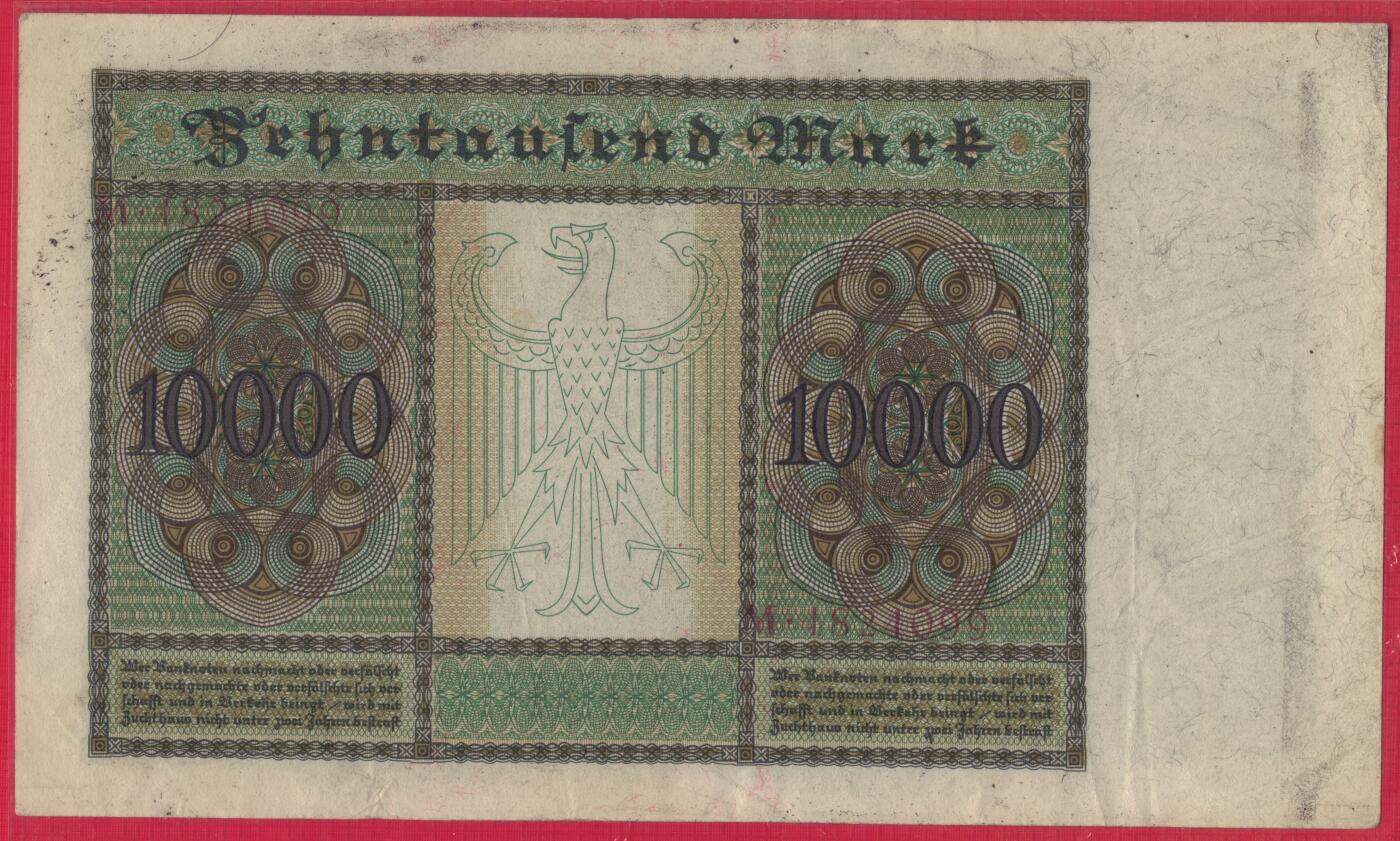 德国1922年10000马克 加字C P-70 大票幅 双尾99 实物图 八五品