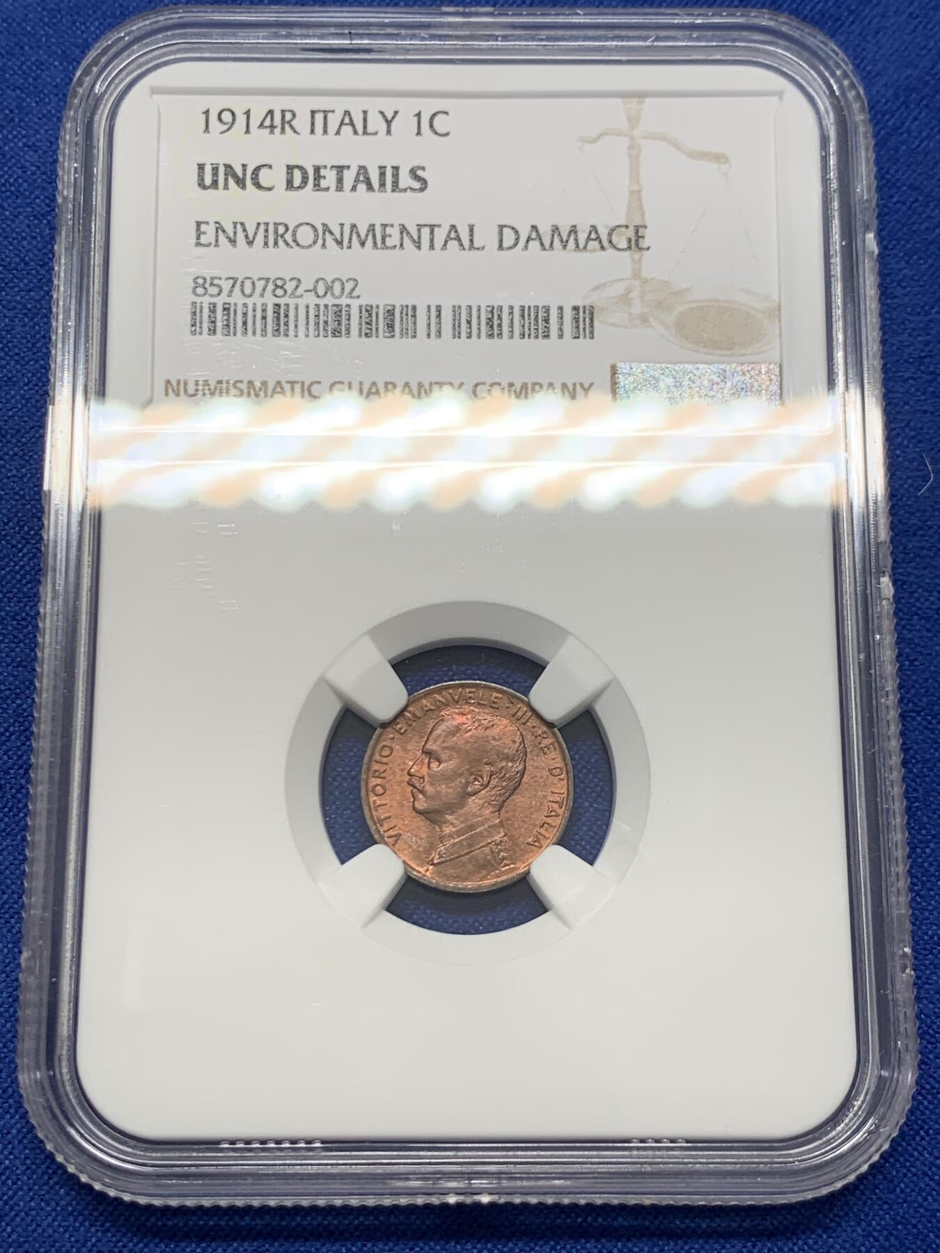 《竞宝斋》第423场 周日，周一，周二  3场连拍 （全场包邮） NGC UNCD 意大利1914年拿花女神1分