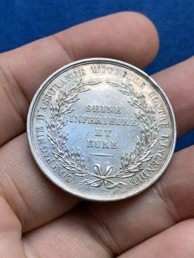 《竞宝斋》第423场 周日，周一，周二  3场连拍 （全场包邮） 法国1818年塞纳火灾互助保险银质代币，浴火凤凰圆形少见款，17.75克，34.6mm