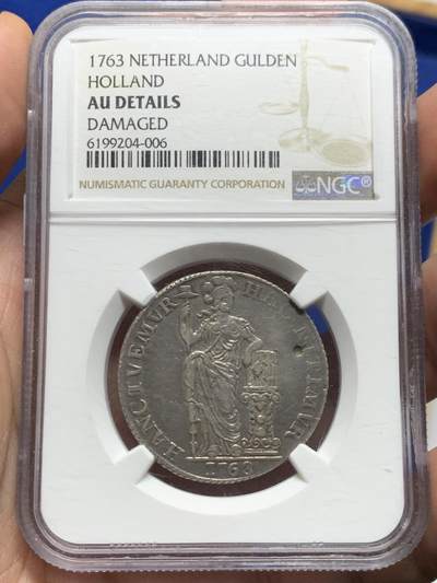 《竞宝斋》第423场 周日，周一，周二  3场连拍 （全场包邮） - NGC AU 荷兰 1763年 站人 1盾 银币 细节见图
