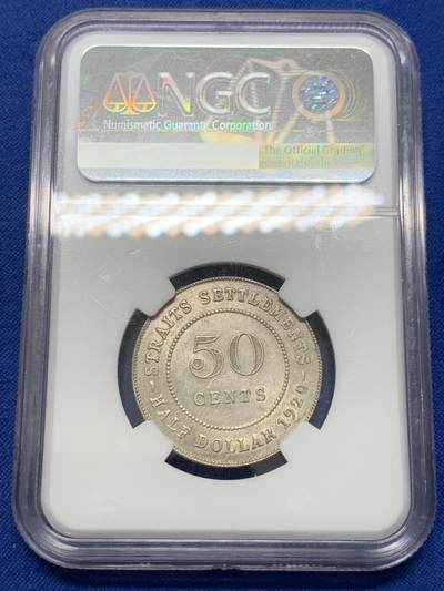 《竞宝斋》第423场 周日，周一，周二  3场连拍 （全场包邮） NGC AUD 英属海峡殖民地1920年乔治五世50分银币