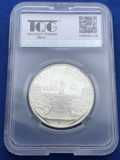 《竞宝斋》第423场 周日，周一，周二  3场连拍 （全场包邮） TQG PF66UC 意大利2007年10欧元《罗马条约》50周年精制纪念银币 22g 925银