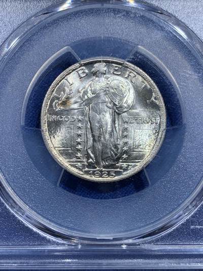 《竞宝斋》第423场 周日，周一，周二  3场连拍 （全场包邮） PCGS MS65 美国 1925年 25美分 站人 银币 经典站姿女神+飞鹰设计 高分 银光充沛 美系经典品种