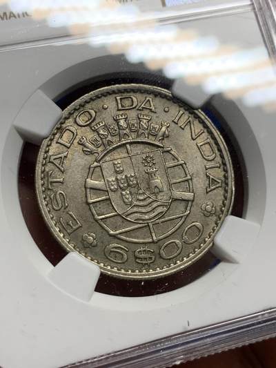 《竞宝斋》第423场 周日，周一，周二  3场连拍 （全场包邮） NGC MS62 筋币 1959葡属印度6埃斯库多 最大面值 上MS品相极为困难 喜欢葡系的不要错过了