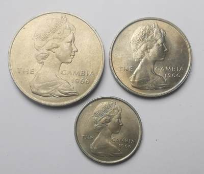 巨藏钱币第二期10月3号8点开拍古今中外硬币专场 英属冈比亚1966年6便士1-2先令镍币3枚套