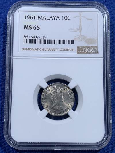 《竞宝斋》第423场 周日，周一，周二  3场连拍 （全场包邮） 三枚一组 NGC MS65-66 英属马来亚1961年5/10/20分大小面值一组 拆卷评级车轮光 收藏级的分数！