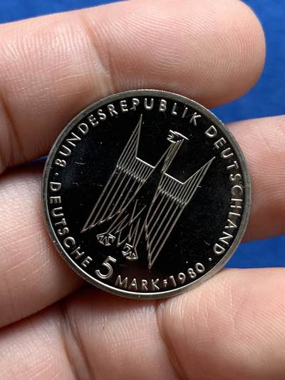 《竞宝斋》第423场 周日，周一，周二  3场连拍 （全场包邮） 联邦德国1980年5马克 科隆大教堂建成100周年 原光UNC品相精制币